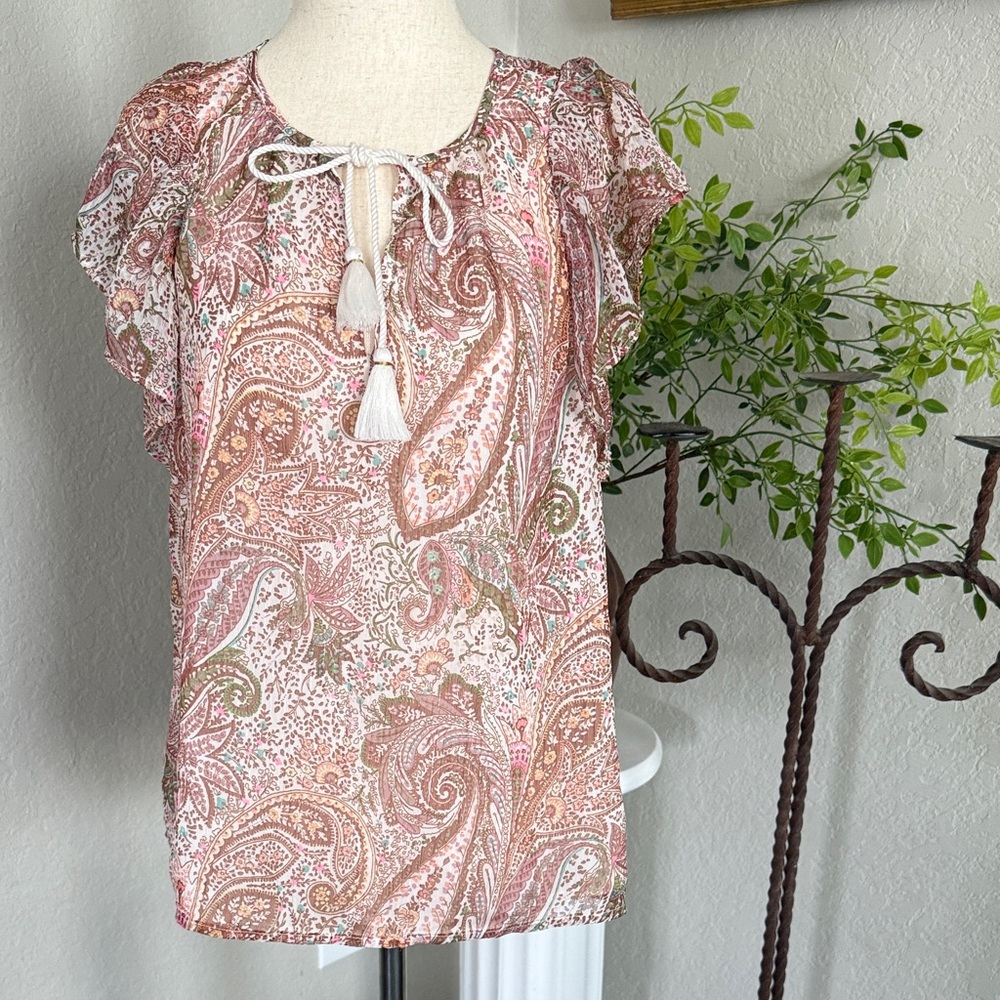 Lucky Brand Pink and Cream Paisley Blouse